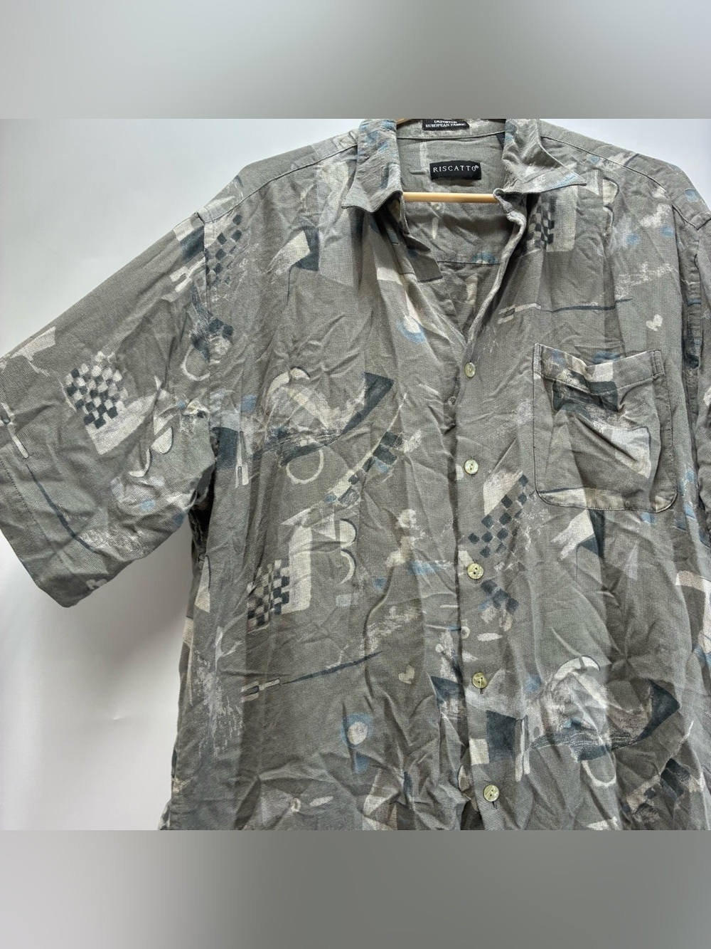 Riscatto Mens Shirt L Multi Abstract Italian Rayon Art To Wear Retro Camp Resort